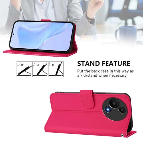 Funda de cuero con textura de piel y cordón para TCL 605/60 SE (rojo rosa)