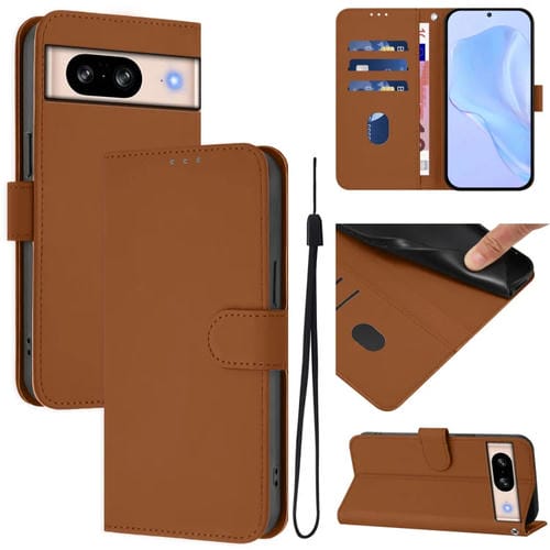 Funda de Cuero con Cordón para Google Pixel 8 (Marrón) Diseño de Piel Liso y Tacto Agradable