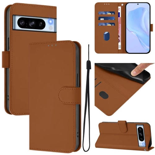 Funda de Cuero con Cordón para Google Pixel 8 Pro (Marrón) Diseño Piel Liso Tacto Agradable