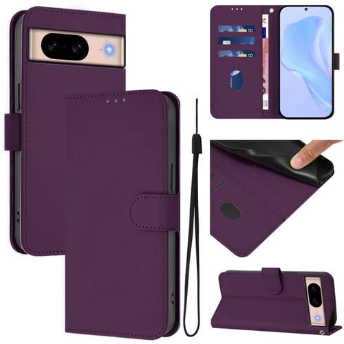 Funda de Piel para Google Pixel 8A con Cordón (Violeta) Tacto Suave Color Liso