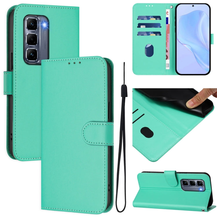Funda de Cuero con Cordón para Infinix Hot 50 Pro+ 4G con Tacto de Piel (Verde)