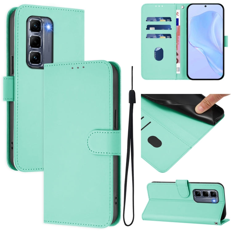 Funda de Cuero con Cordón para Infinix Hot 50 Pro+ 4G con Textura de Piel (Verde Menta)