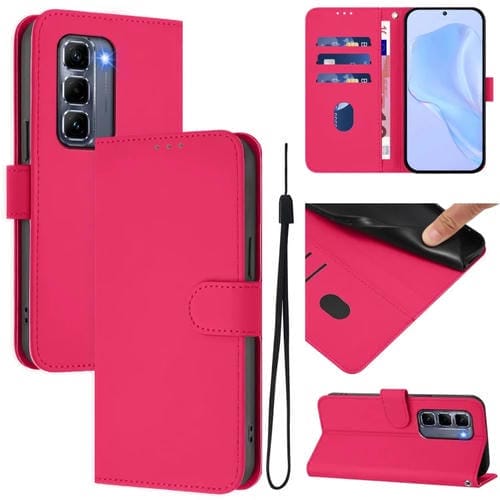 Funda de Cuero con Cordón para Infinix Hot 50 Pro+ 4G con Tacto de Piel (Rosa Rojo)