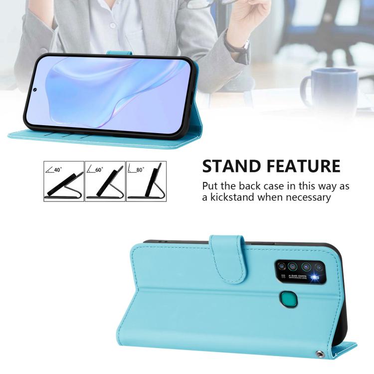 Funda de Cuero con Cordón para Teléfono Infinix Hot 9/9 Pro Skin Feel (Azul Cielo)