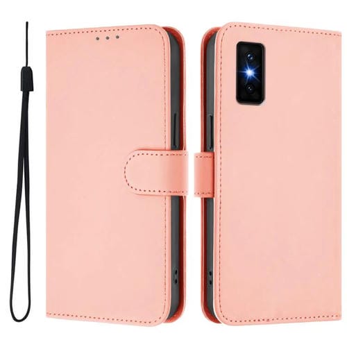 Funda de cuero con textura de piel y cordón para Infinix GT 30 Pro (rosa)