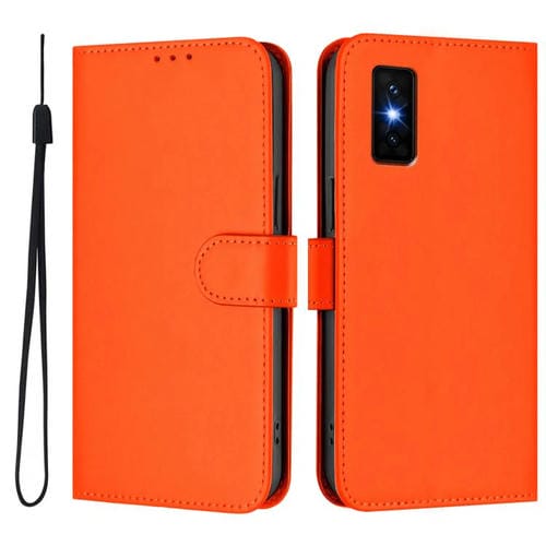 Funda de cuero con textura de piel y cordón para Infinix GT 30 Pro (naranja)