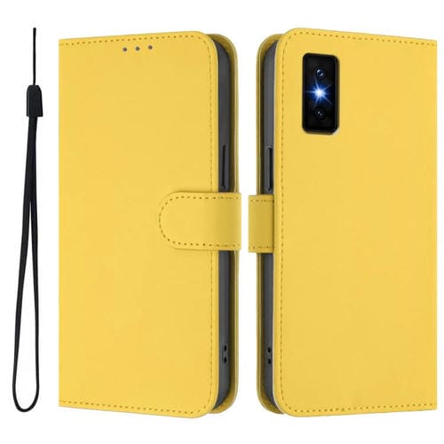 Funda de cuero con textura de piel y cordón para Infinix GT 30 Pro (amarillo limón)