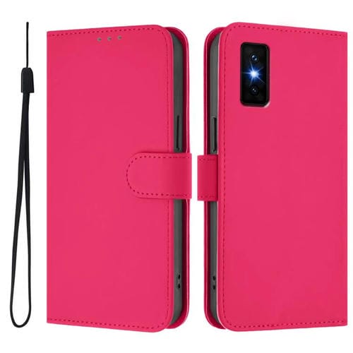 Funda de cuero con textura de piel y cordón para Infinix GT 30 Pro (rojo rosa)