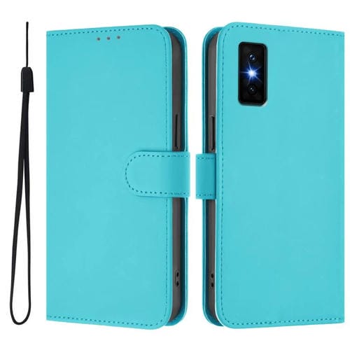 Funda de cuero con textura de piel y cordón para Infinix GT 30 Pro (azul lago)