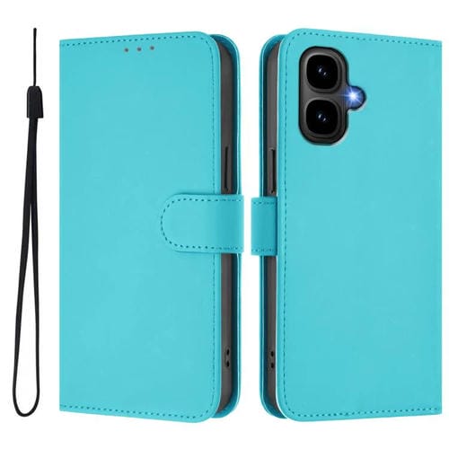 Funda de cuero con textura de piel y cordón para Infinix Smart 10 4G (azul lago)
