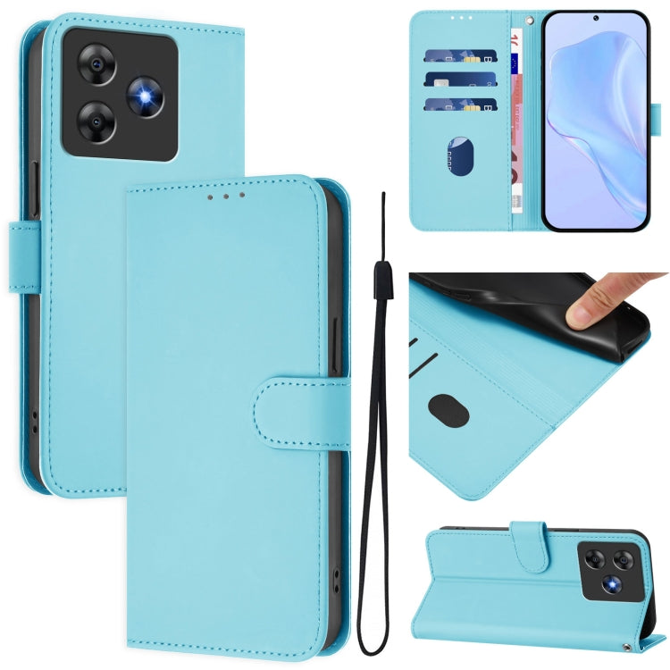 Funda de Cuero con Cordón para BlackView Wave 8C con Tacto de Piel (Azul Cielo)