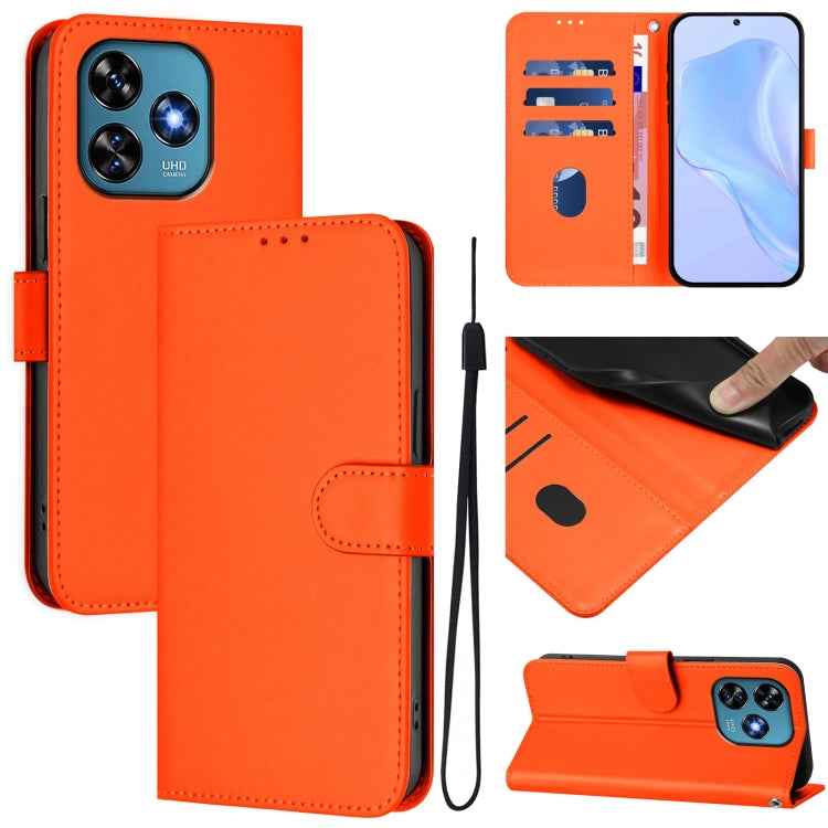 Funda de Piel Sintética con Cordón para Teléfono Oukitel C51 (Naranja)