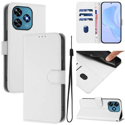 Funda de Piel Sintética con Cordón para Teléfono Oukitel C51 (Blanco)