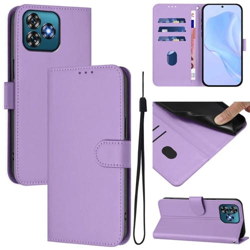 Funda de Piel Sintética con Cordón para Teléfono Oukitel C53 (Morado Lavanda)