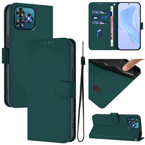 Funda de Piel Sintética con Cordón para Teléfono Oukitel C53 (Verde Oscuro)