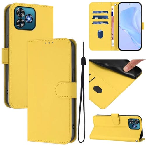 Funda de Piel Sintética con Cordón para Teléfono Oukitel C53 (Amarillo Limón)
