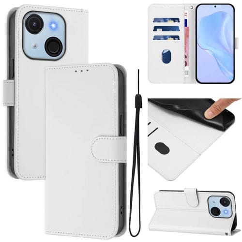 Funda de Piel Sintética con Cordón para Teléfono Itel A50C (Blanco)