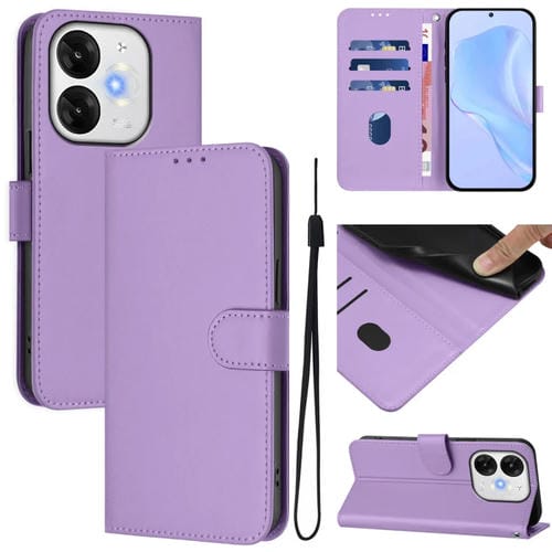 Funda de Piel Sintética con Cordón para Teléfono Itel A80 4G (Morado Lavanda)