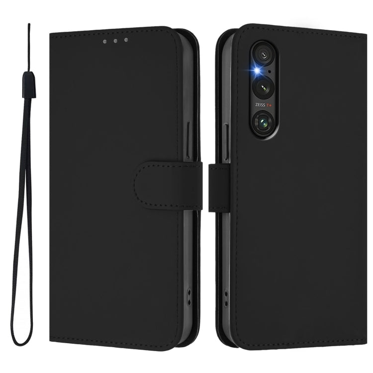 Funda de Piel Sintética con Cordón para Sony Xperia 1 V (2023) (Negro)
