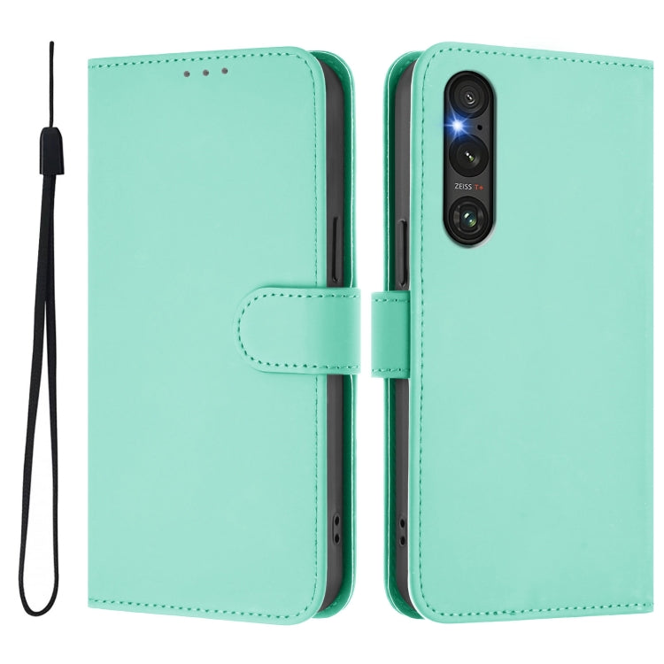 Funda de Piel Sintética con Cordón para Sony Xperia 1 V (2023) (Verde Menta)
