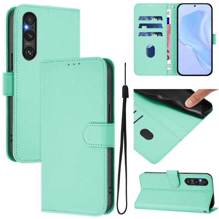 Funda de Piel Sintética con Cordón para Sony Xperia 1 V (2023) (Verde Menta)