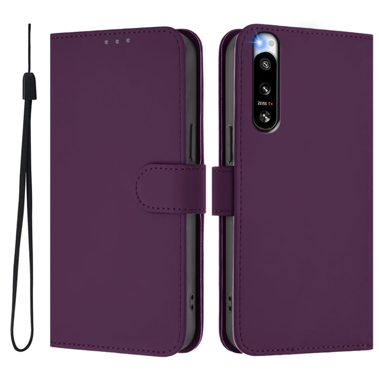 Funda de Piel para Sony Xperia 5 Iv con Tacto Suave y Cordón (Violeta)