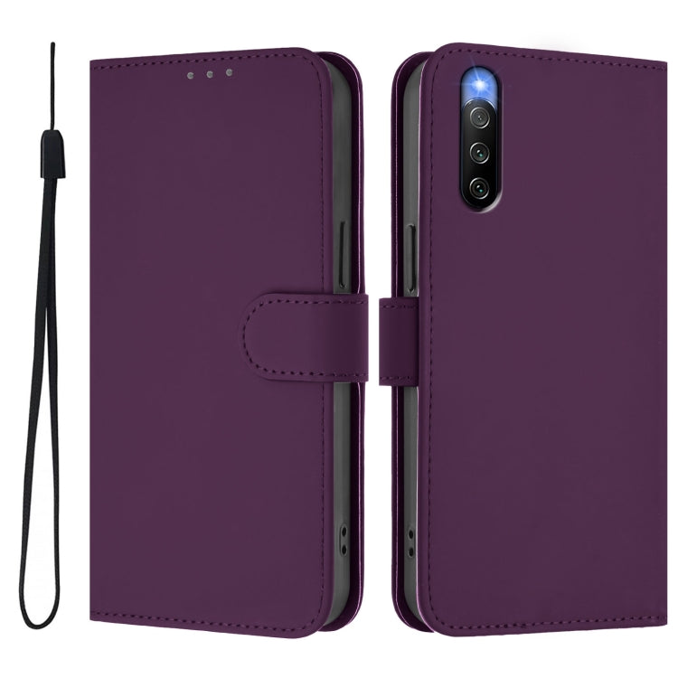 Funda de Piel para Sony Xperia 10 IV con Cordón y Tacto Suave (Violeta)