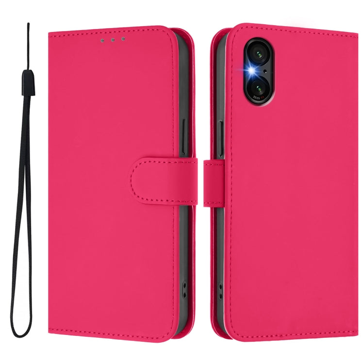 Funda de Piel para Sony Xperia 5 Vi con Cordón (Rosa Rojo)