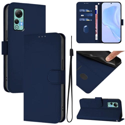 Funda de Cuero con Cordón para Ulefone Note 14 con Tacto de Piel (Azul Marino)