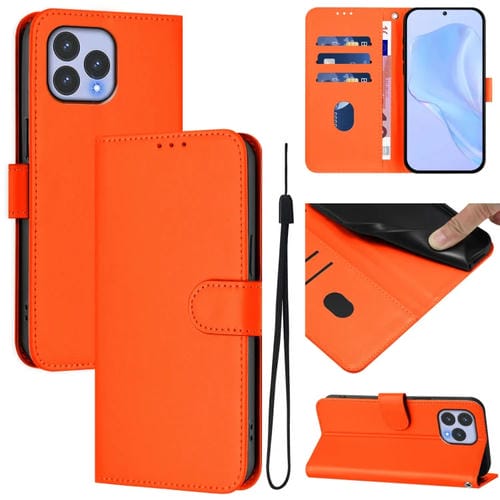 Funda de Piel con Cordón para Wiko T60 Cubot P80 Diseño Liso Tacto Agradable (Naranja)