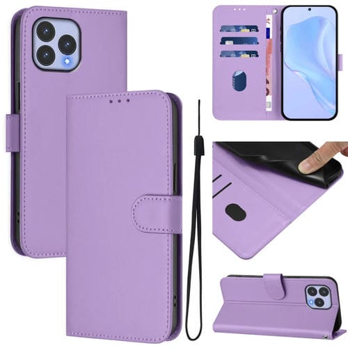 Funda Piel Sintética con Cordón para Teléfono Wiko T60 Cubot P80 (Morado Lavanda)