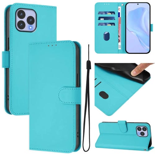 Funda de Piel Sintética con Cordón para Wiko T60 y Cubot P80 (Azul Lago)