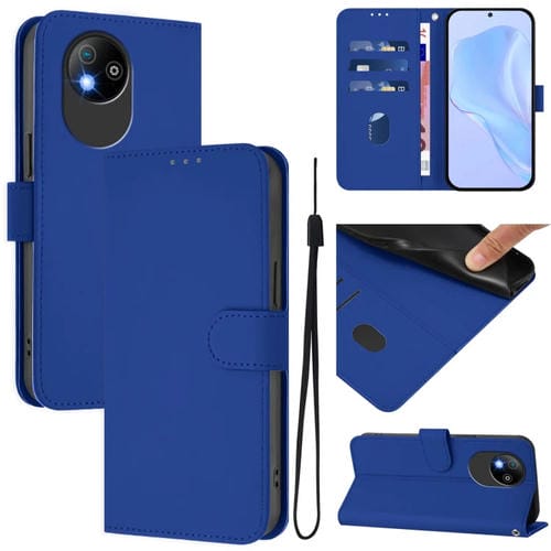 Funda de Cuero con Cordón para ZTE Blade A35 Lite A35 Core Tacto Piel (Azul Oscuro)