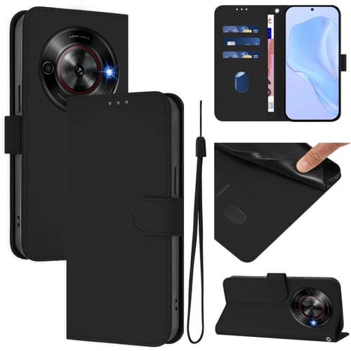 Funda de Piel Sintética con Cordón para ZTE Blade A75 5G (Negro)