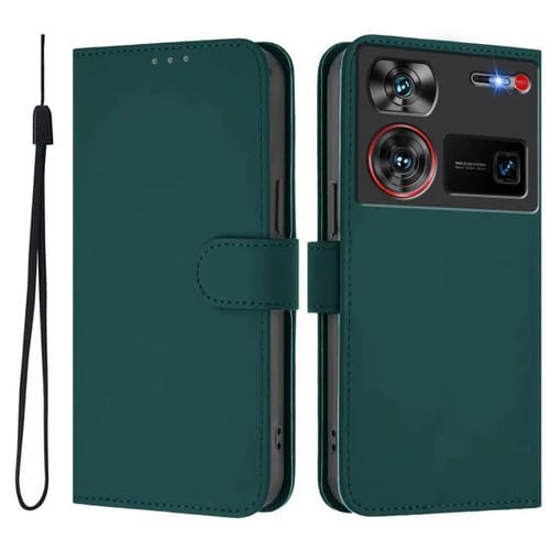 Funda de Piel Sintética con Cordón para ZTE Nubia Z60 Ultra (Verde Oscuro)