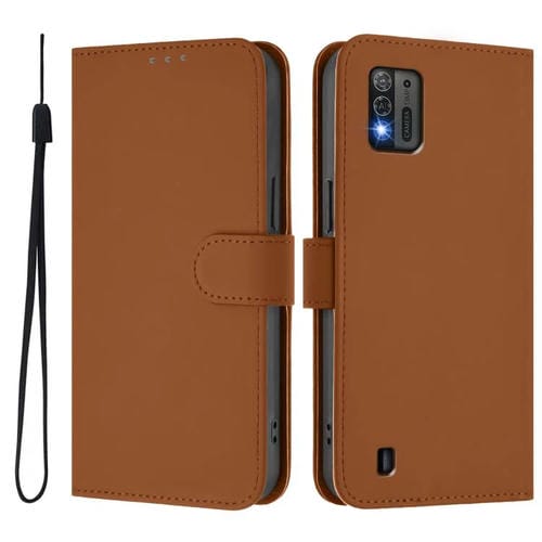 Funda de cuero con textura de piel y cordón para ZTE Blade A52 Lite (marrón)
