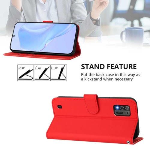 Funda de cuero con textura de piel y cordón para ZTE Blade A52 Lite (rojo)