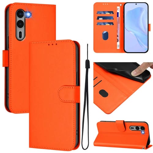 Funda de Piel Sintética con Cordón para Teléfono Fujitsu Arrows We2 Plus / F-51E-51E (Naranja)