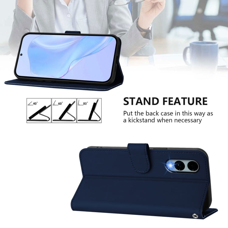 Funda de Piel Sintética con Cordón para Teléfono Fujitsu Arrows We2/F-52E (Azul Marino)