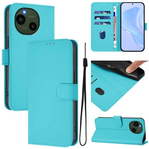 Funda de Piel Sintética con Cordón para Sharp Aquos R9/Sh-51E (Azul Lago)