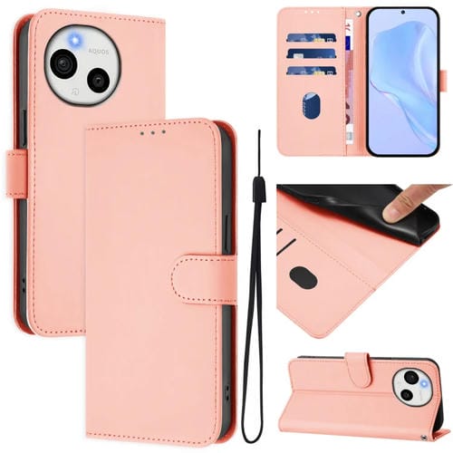Funda de Cuero con Cordón para Sharp Aquos Sense9 Plus Tacto de Piel (Rosa)