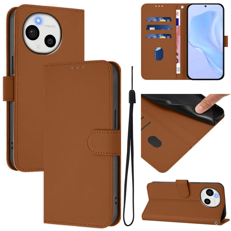 Funda de Piel Sintética con Cordón para Teléfono Sharp Aquos Sense9 (Marrón)