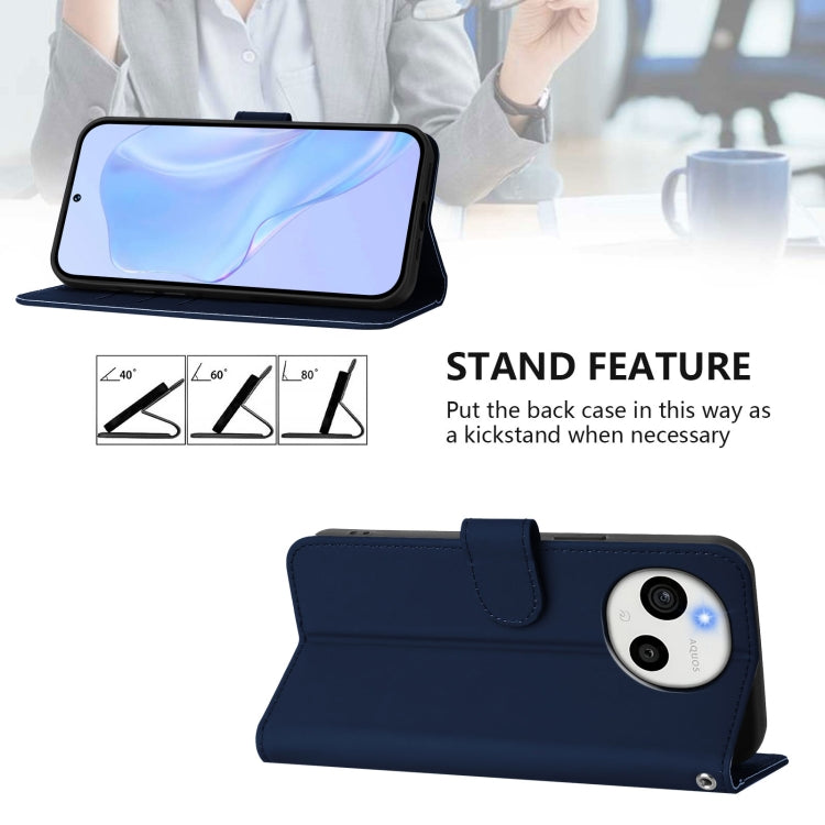 Funda de Piel Sintética con Cordón para Teléfono Sharp Aquos Sense9 (Azul Marino)