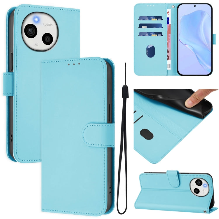 Funda de Piel Sintética con Cordón para Sharp Aquos Sense9 (Azul Cielo)