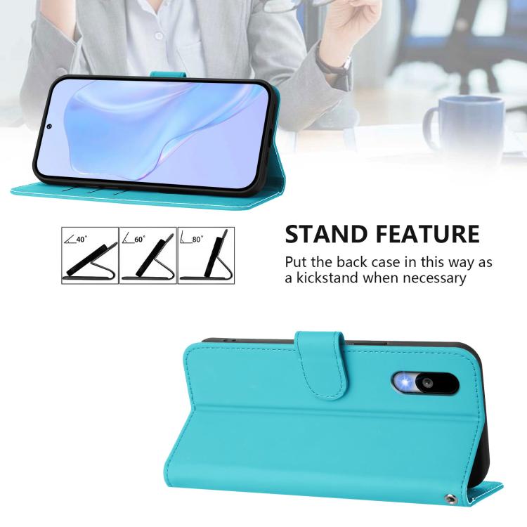 Funda de Cuero para Sharp Basio Active3 con Cordón y Tacto Suave (Azul Lago)