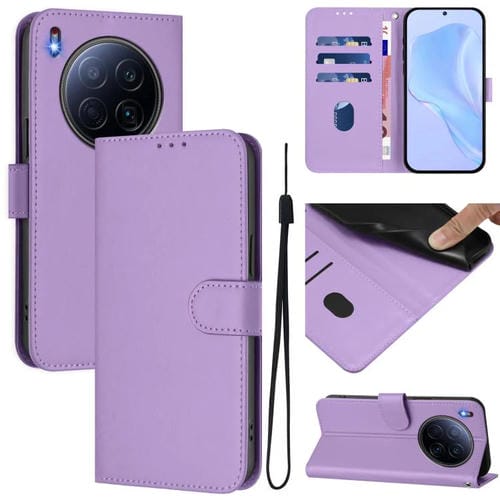Funda de piel con cordón para Tecno Camon 40 Premier Skin Feel (morado lavanda)