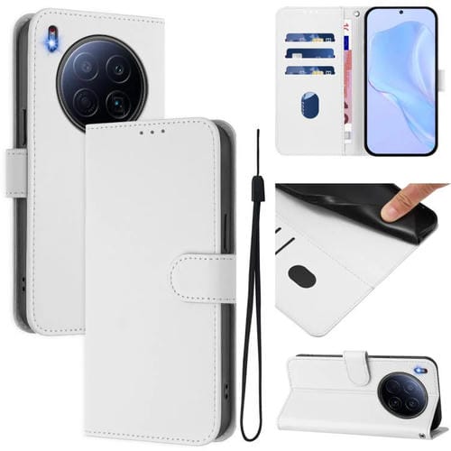 Funda de piel con cordón para Tecno Camon 40 Premier Skin Feel, color liso (blanco)