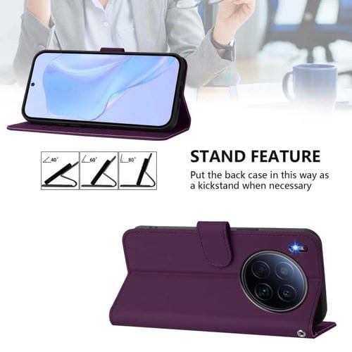 Funda de piel con cordón para Tecno Camon 40 Premier Skin Feel, color liso (violeta)