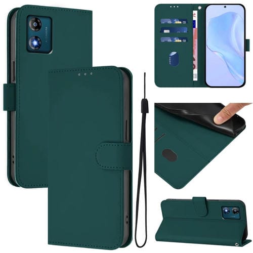 Funda de Piel Sintética con Cordón para Motorola Moto E13 (Verde Oscuro)