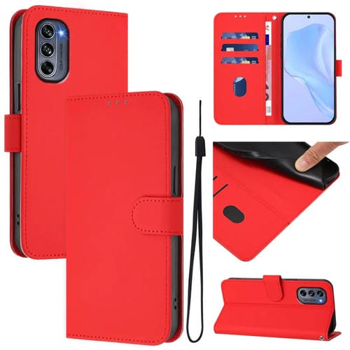 Funda de Cuero con Cordón para Motorola Moto G62 5G con Tacto de Piel (Rojo)